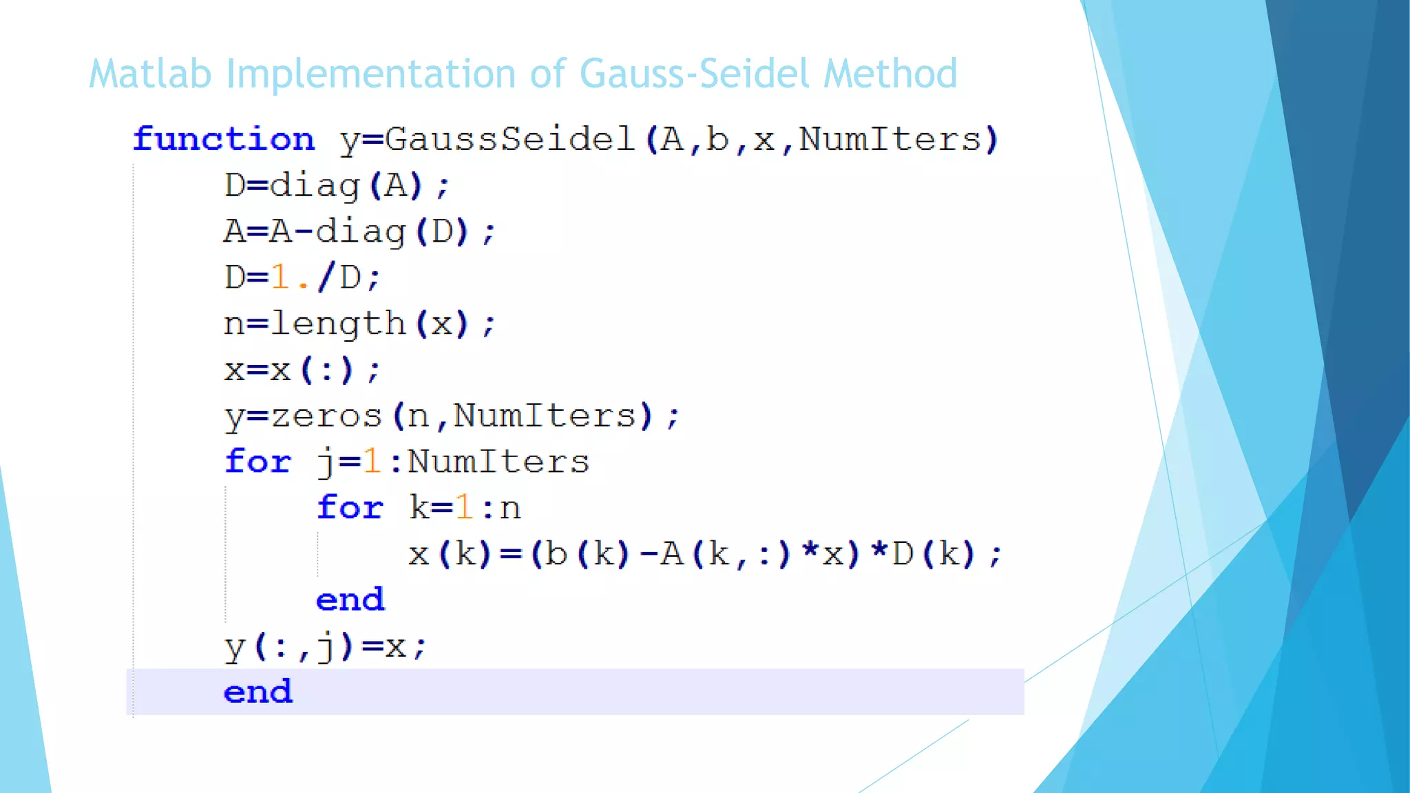 Matlab Implementation of Gauss-Seidel Method
 