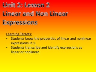 Linear and non linear expressions | PPTX