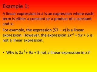 Linear and non linear expressions | PPTX