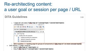 Re-architecting content:
a user goal or session per page / URL
 