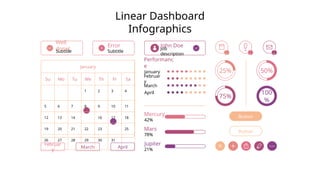 +
2
+
1
Linear Dashboard
Infographics
Subtitle
Error
Subtitle
Well
done! Job
description
John Doe
+
2
Button
Button
January
Su Mo Tu We Th Fr Sa
1 2 3 4
5 6 7 8 9 10 11
12 13 14 15 16 17 18
19 20 21 22 23 24 25
26 27 28 29 30 31
Februar
y
March April
100
%
50%
75%
January
Performanc
e
Februar
y
March
April
42%
Mercury
78%
Mars
21%
Jupiter
25%
 
