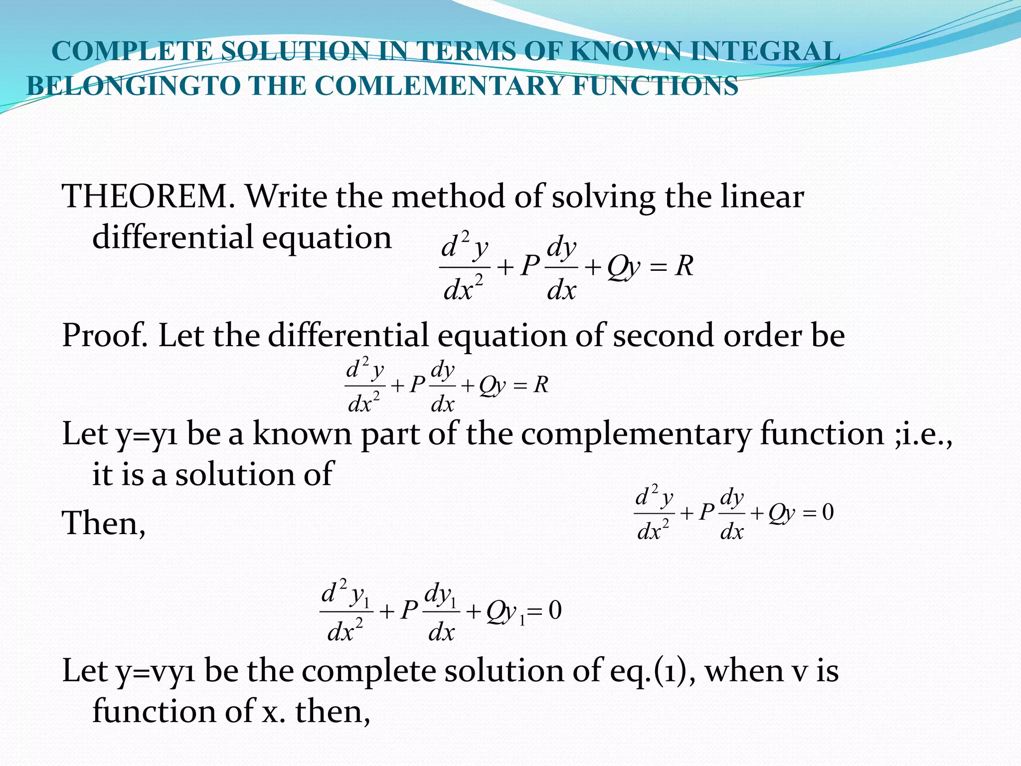 Linear differential equation of second order | PPTX