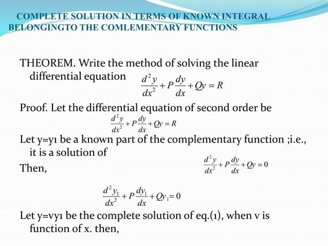 Linear differential equation of second order | PPTX