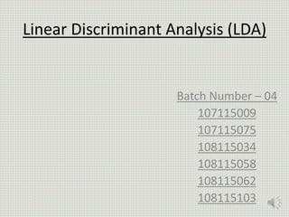 Linear Discriminant Analysis (LDA) | PPTX