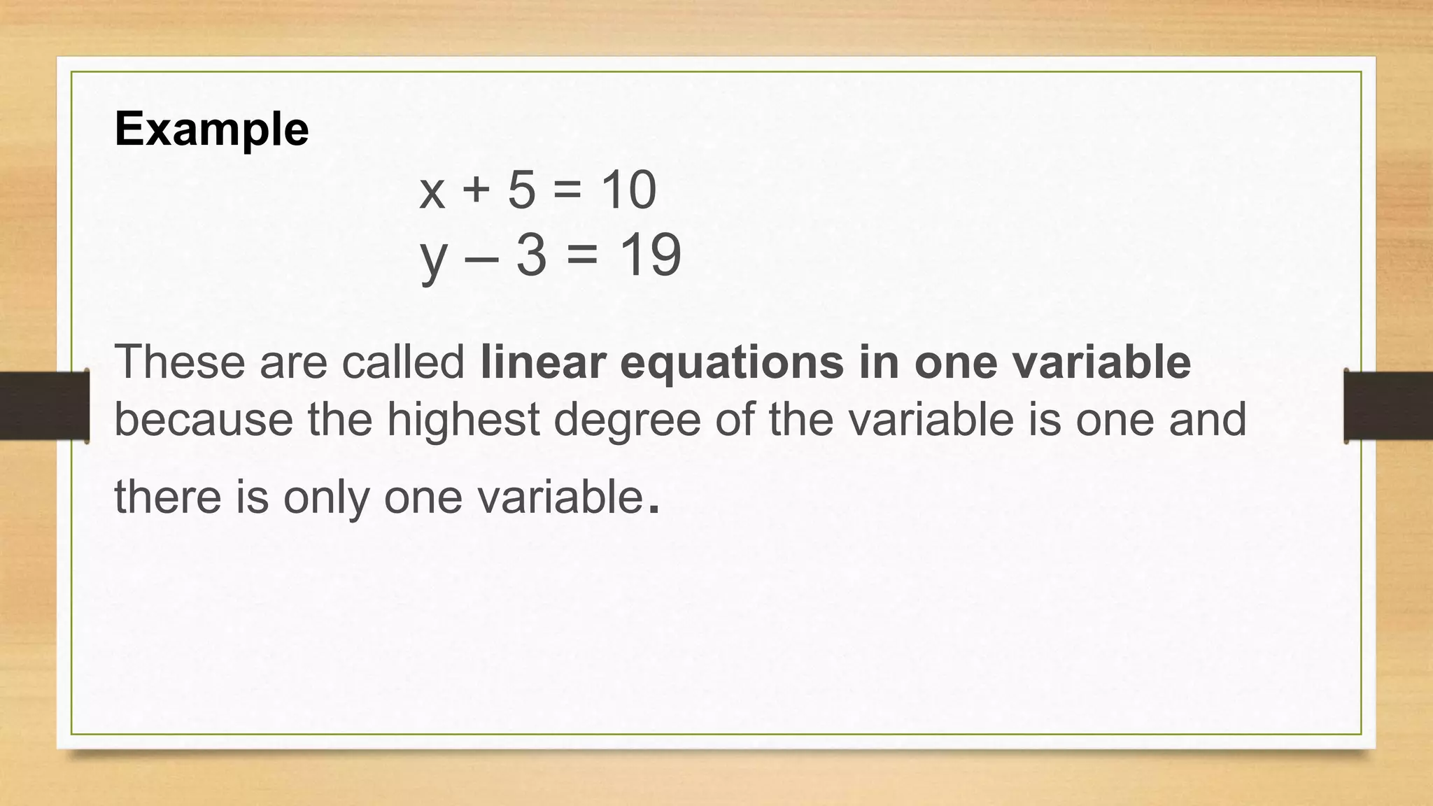 Linear Equation In One Variable | PPTX | Physics | Science