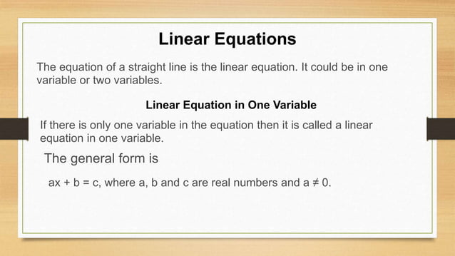 Linear Equation In One Variable | PPTX | Physics | Science