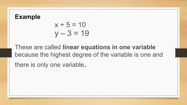 Linear Equation In One Variable | PPTX | Physics | Science