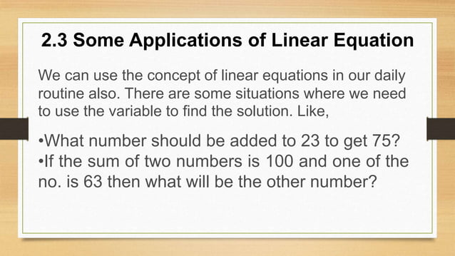 Linear Equation In One Variable | PPTX | Physics | Science