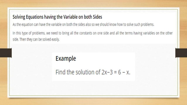 Linear Equation In One Variable | PPTX | Physics | Science