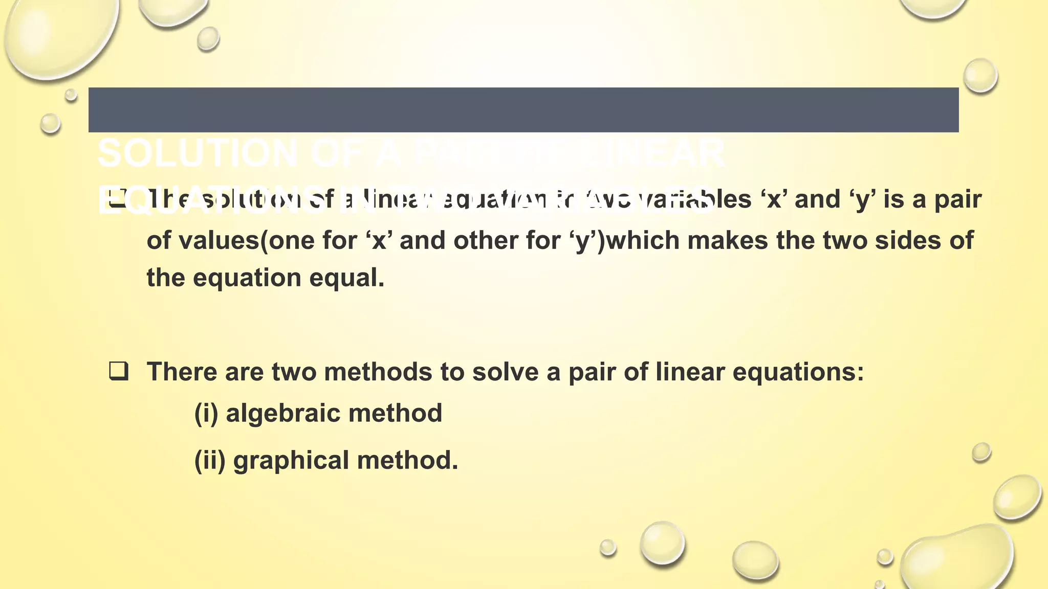 Linear equation in 2 variable class 10 | PPT