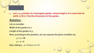 (ii) Given the linear equation 2x + 3y – 8 = 0.
To find another linear equation in two variables such that the geometrical...