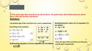 Thus, the given pair of equations has no
solution.
1. Which of the following pairs of linear equations has unique solution...