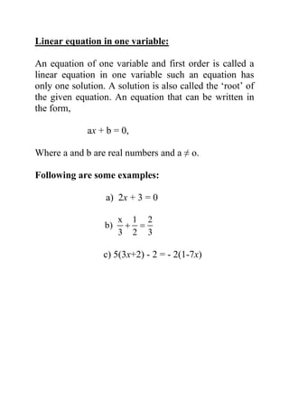 Linear equation in one variable | PDF