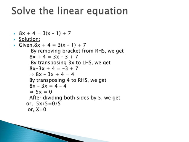 linear equation in one variable class 8.pptx | Physics | Science