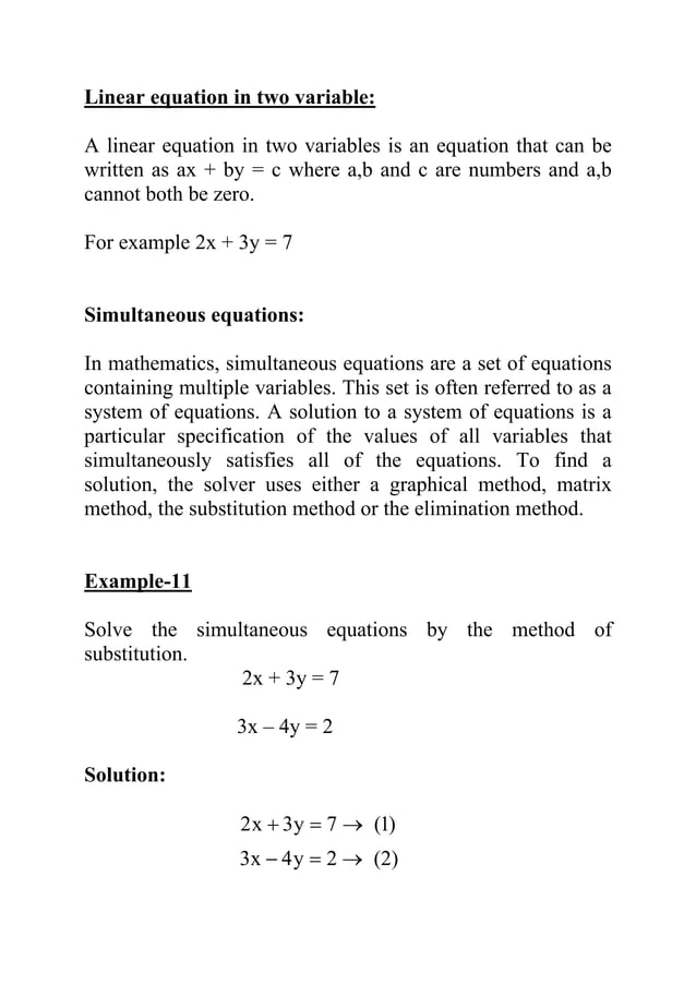 Linear equation in two variable | PDF