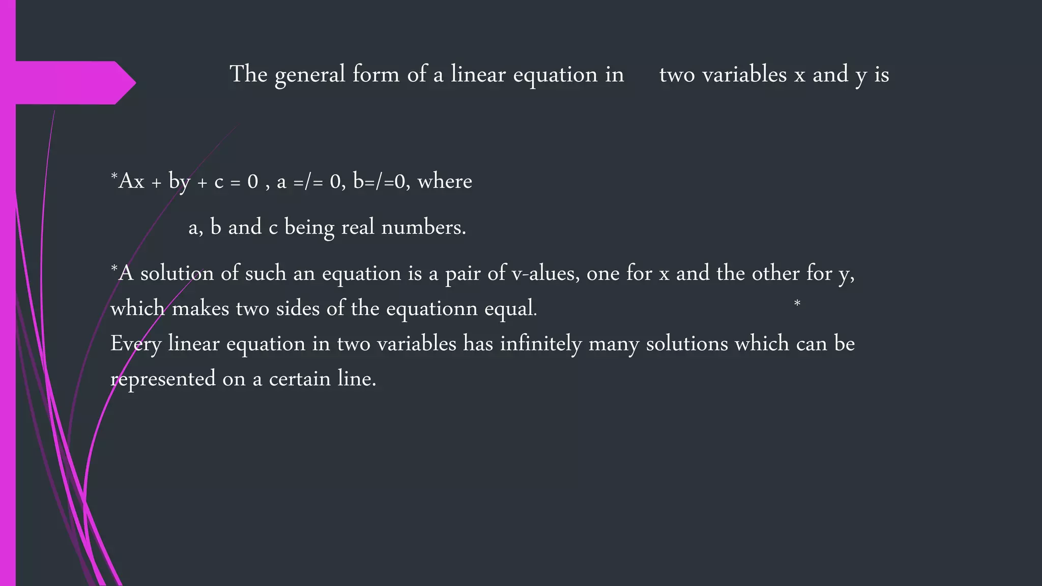 Linear equation in two variables | PPTX | Physics | Science