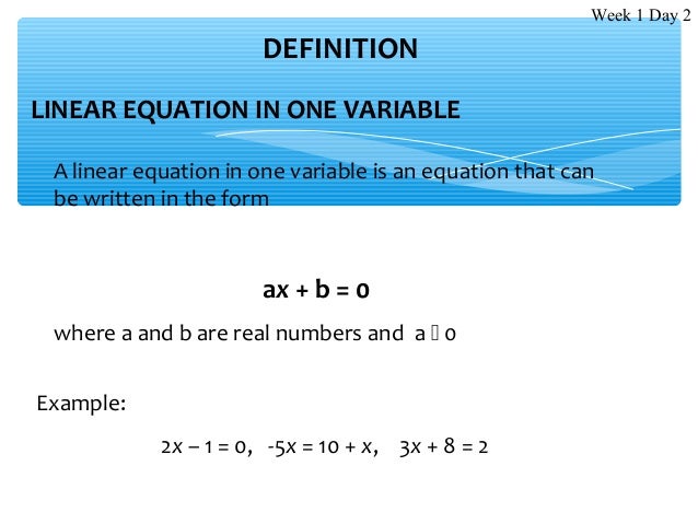 what is the meaning of linear equations in one variable
