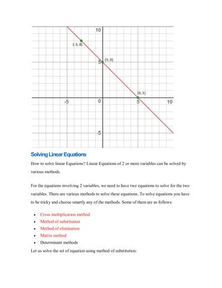 SolvingLinearEquations
How to solve linear Equations? Linear Equations of 2 or more variables can be solved by
various met...