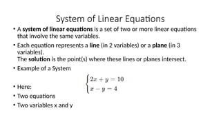 Linear Systems. Examples Linear Equations linear systems equation | PPTX