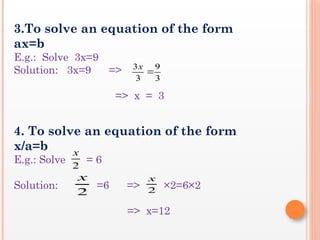 Linear Equations in One Variable including Solving problems on Linear ...