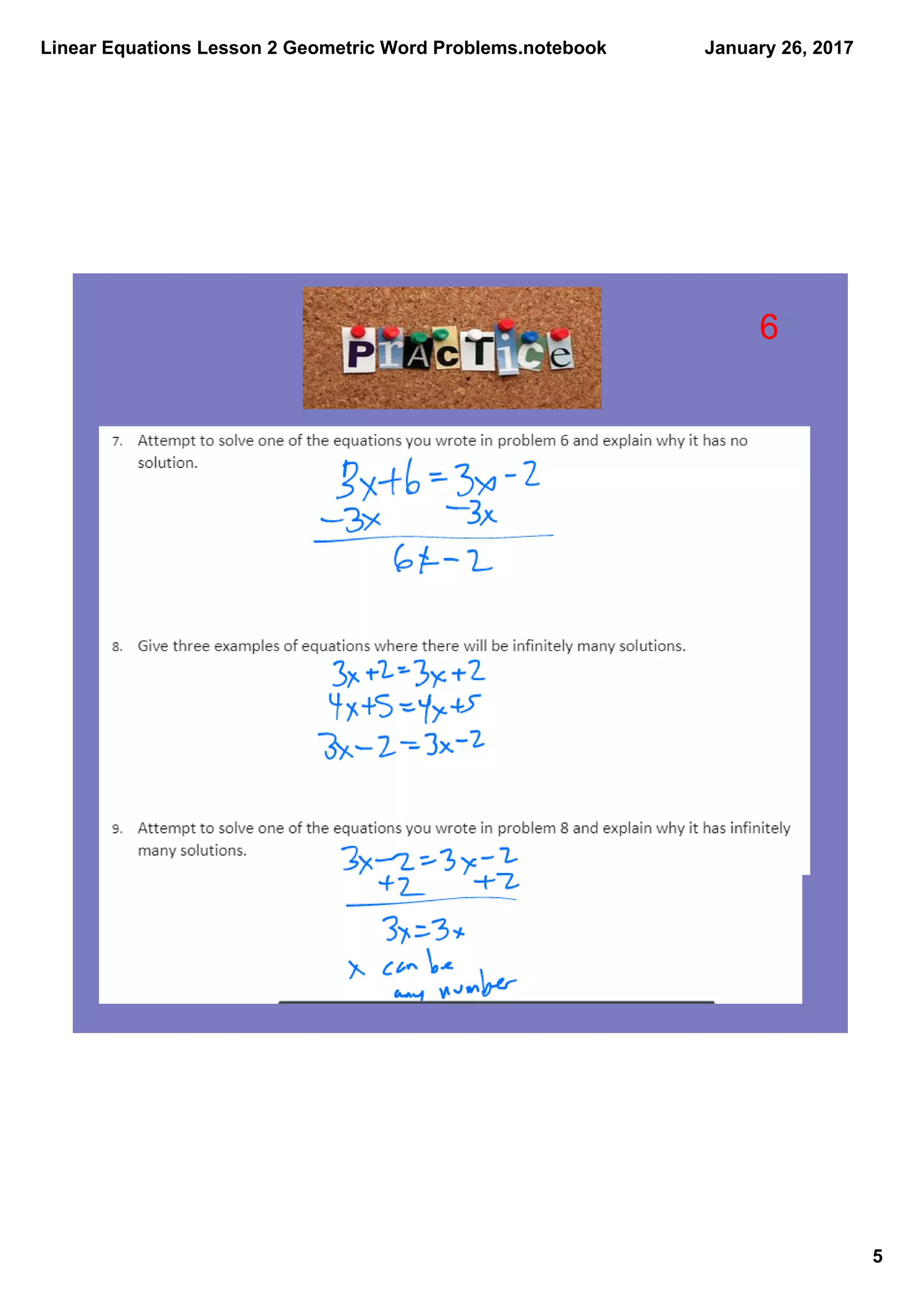 Linear Equations Lesson 2 Geometric Word Problems.notebook
5
January 26, 2017
6
 