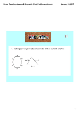 Linear Equations Lesson 2 Geometric Word Problems.notebook
17
January 26, 2017
11
 