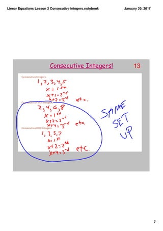 Linear equations lesson 3 consecutive integers | PDF