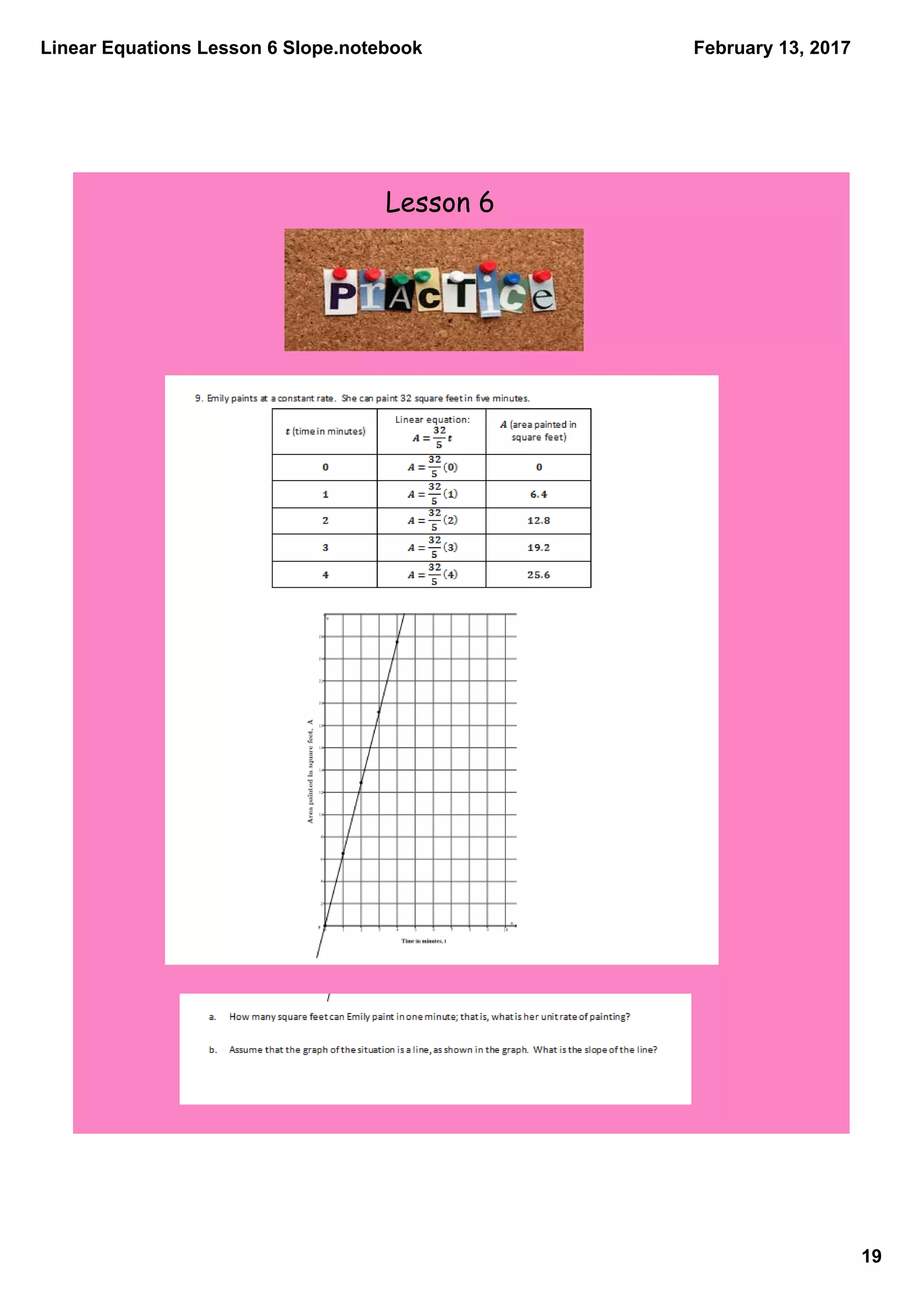 Linear Equations Lesson 6 Slope.notebook
19
February 13, 2017
Lesson 6
 