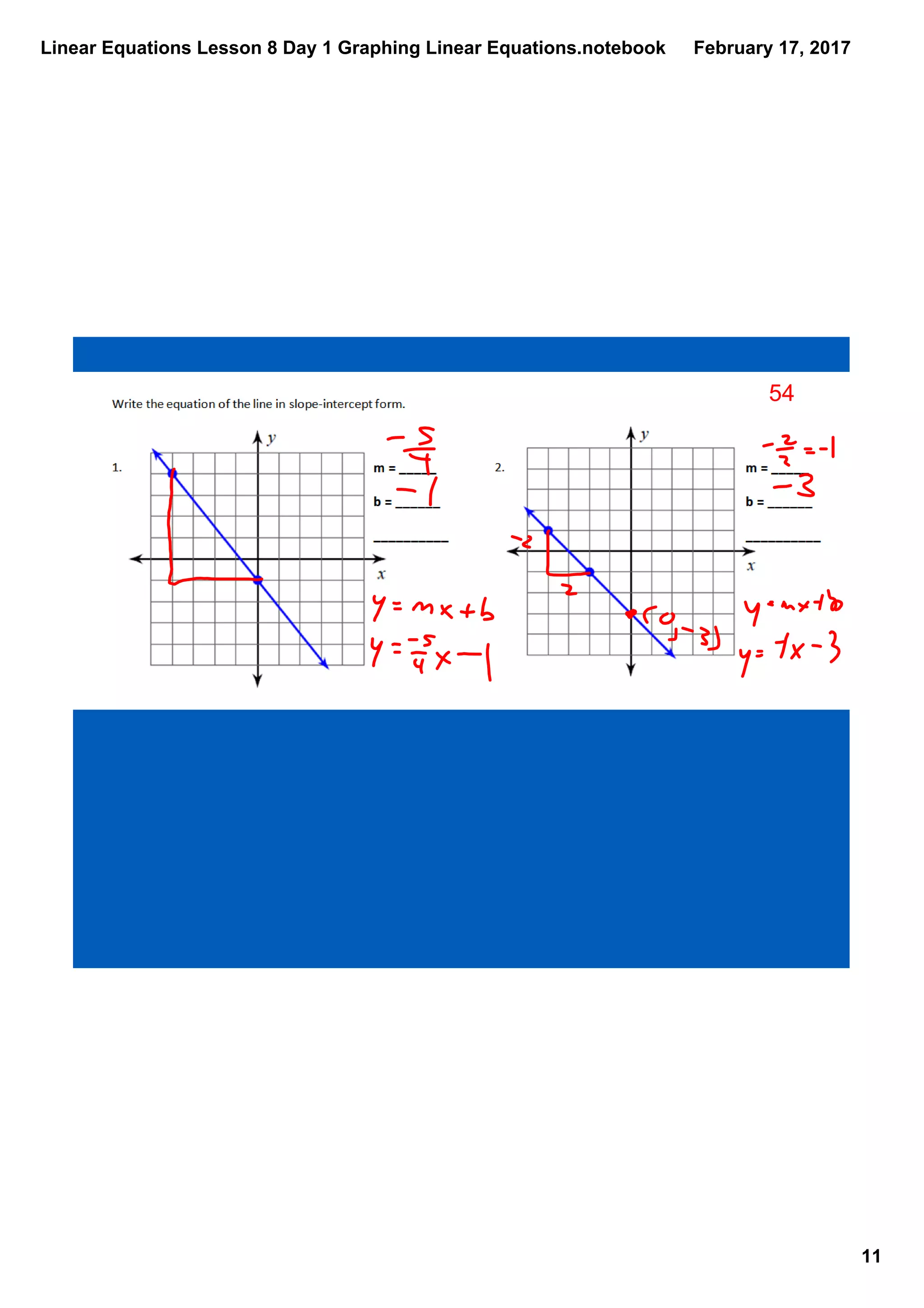 Linear Equations Lesson 8 Day 1 Graphing Linear Equations.notebook
11
February 17, 2017
54
 