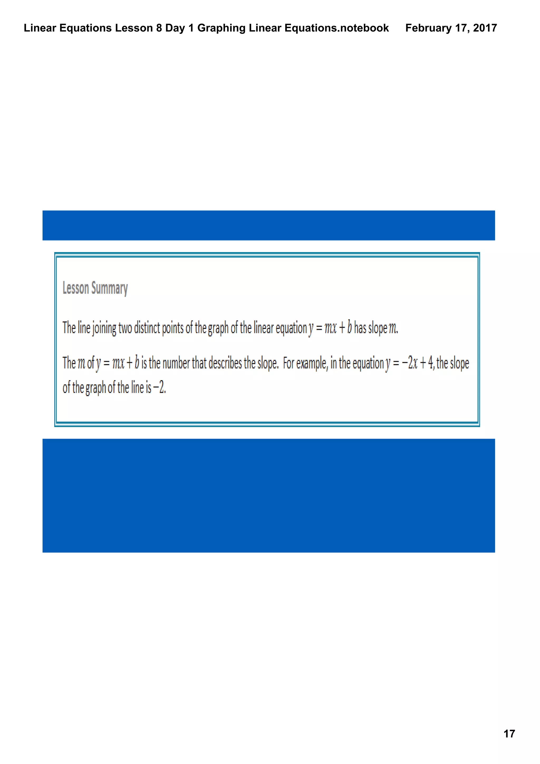Linear Equations Lesson 8 Day 1 Graphing Linear Equations.notebook
17
February 17, 2017
 