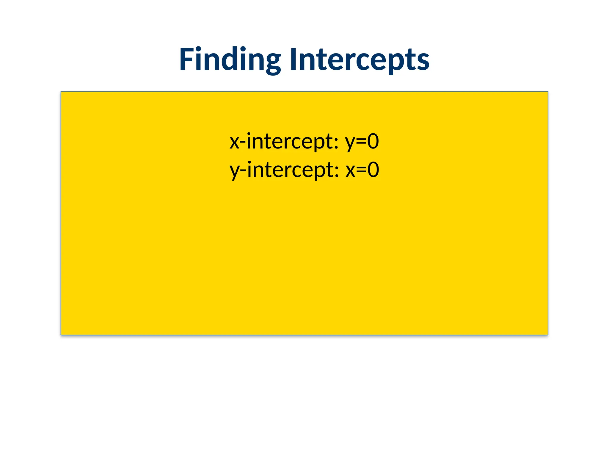 Finding Intercepts
x-intercept: y=0
y-intercept: x=0
 