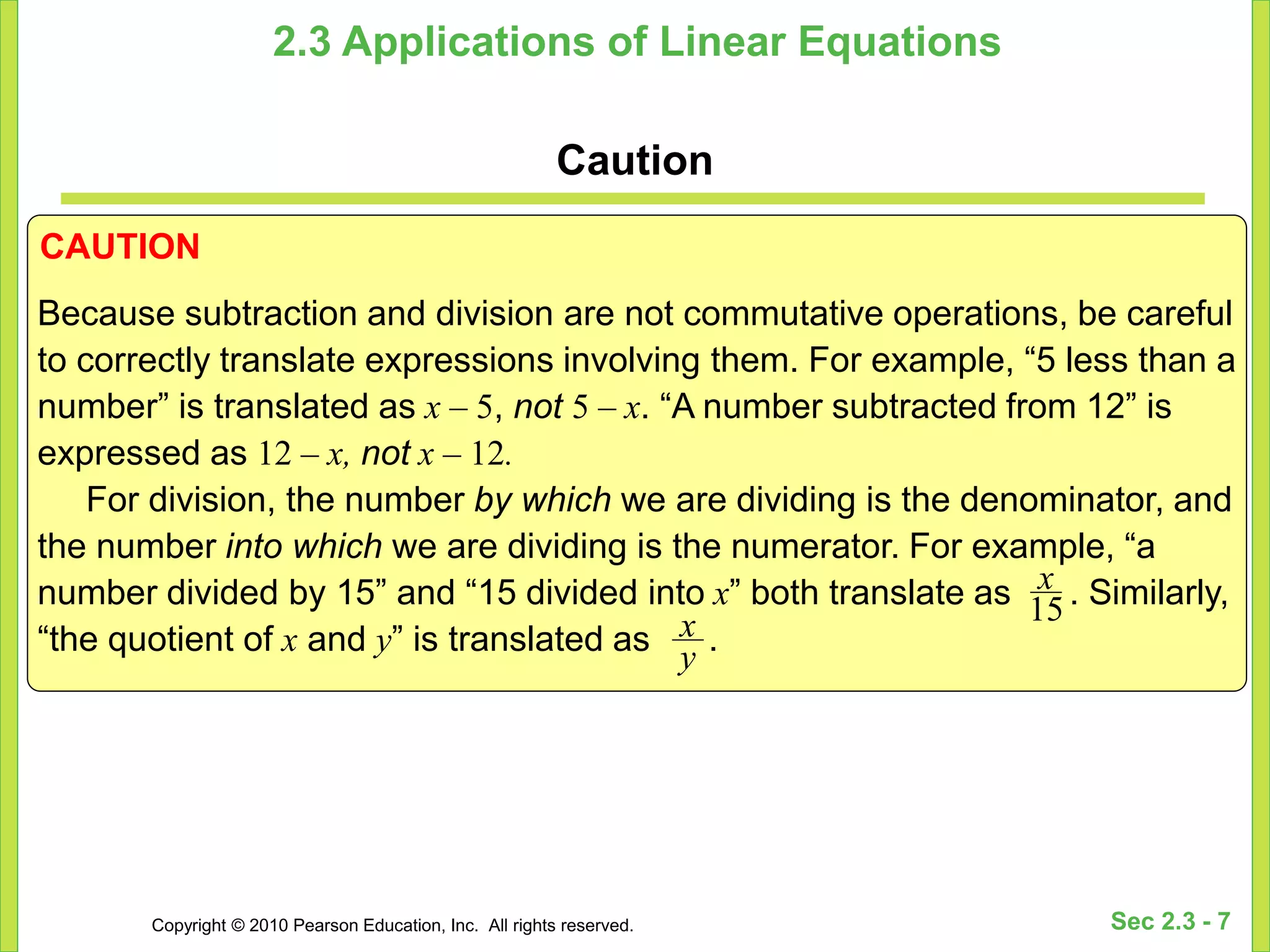 Linear Equation Word Problem Complete.ppt