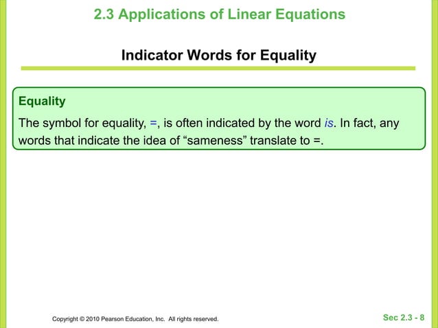 Linear Equation Word Problem Complete.ppt