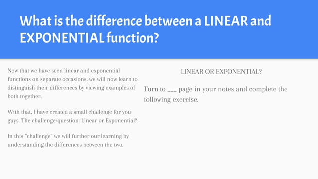 Linear & Exponential Equations/Functions | PPT