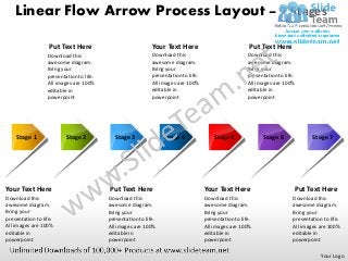 Linear Flow Arrow Process Layout – 7 Stages

                   Put Text Here                             Your Text Here                              Put Text Here
                  Download this                              Download this                              Download this
                  awesome diagram.                           awesome diagram.                           awesome diagram.
                  Bring your                                 Bring your                                 Bring your
                  presentation to life.                      presentation to life.                      presentation to life.
                  All images are 100%                        All images are 100%                        All images are 100%
                  editable in                                editable in                                editable in
                  powerpoint                                 powerpoint                                 powerpoint




    Stage 1               Stage 2            Stage 3              Stage 4                Stage 5              Stage 6               Stage 7
                           1




Your Text Here                            Put Text Here                              Your Text Here                         Put Text Here
Download this                             Download this                              Download this                          Download this
awesome diagram.                          awesome diagram.                           awesome diagram.                       awesome diagram.
Bring your                                Bring your                                 Bring your                             Bring your
presentation to life.                     presentation to life.                      presentation to life.                  presentation to life.
All images are 100%                       All images are 100%                        All images are 100%                    All images are 100%
editable in                               editable in                                editable in                            editable in
powerpoint                                powerpoint                                 powerpoint                             powerpoint

                                                                                                                                        Your Logo
 