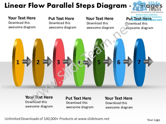 Linear flow parallel steps diagram 7 stages free flowchart power point ...