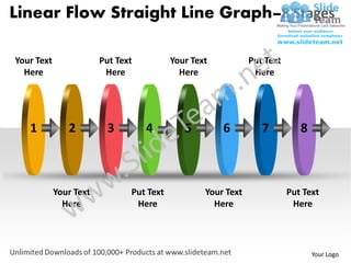 Linear Flow Straight Line Graph–8 Stages

Your Text               Put Text          Your Text           Put Text
  Here                   Here               Here               Here




   1           2          3        4         5        6          7          8



            Your Text          Put Text           Your Text              Put Text
              Here              Here                Here                  Here




                                                                                Your Logo
 