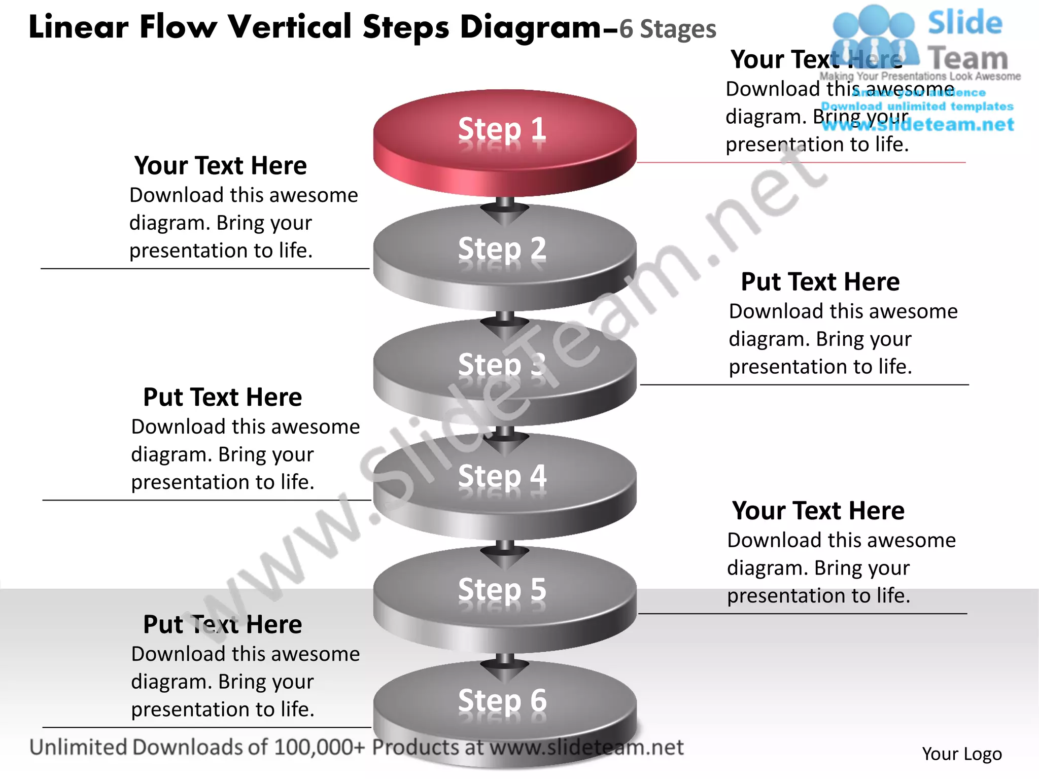 Linear flow vertical steps diagram 6 stages process charts examples ...