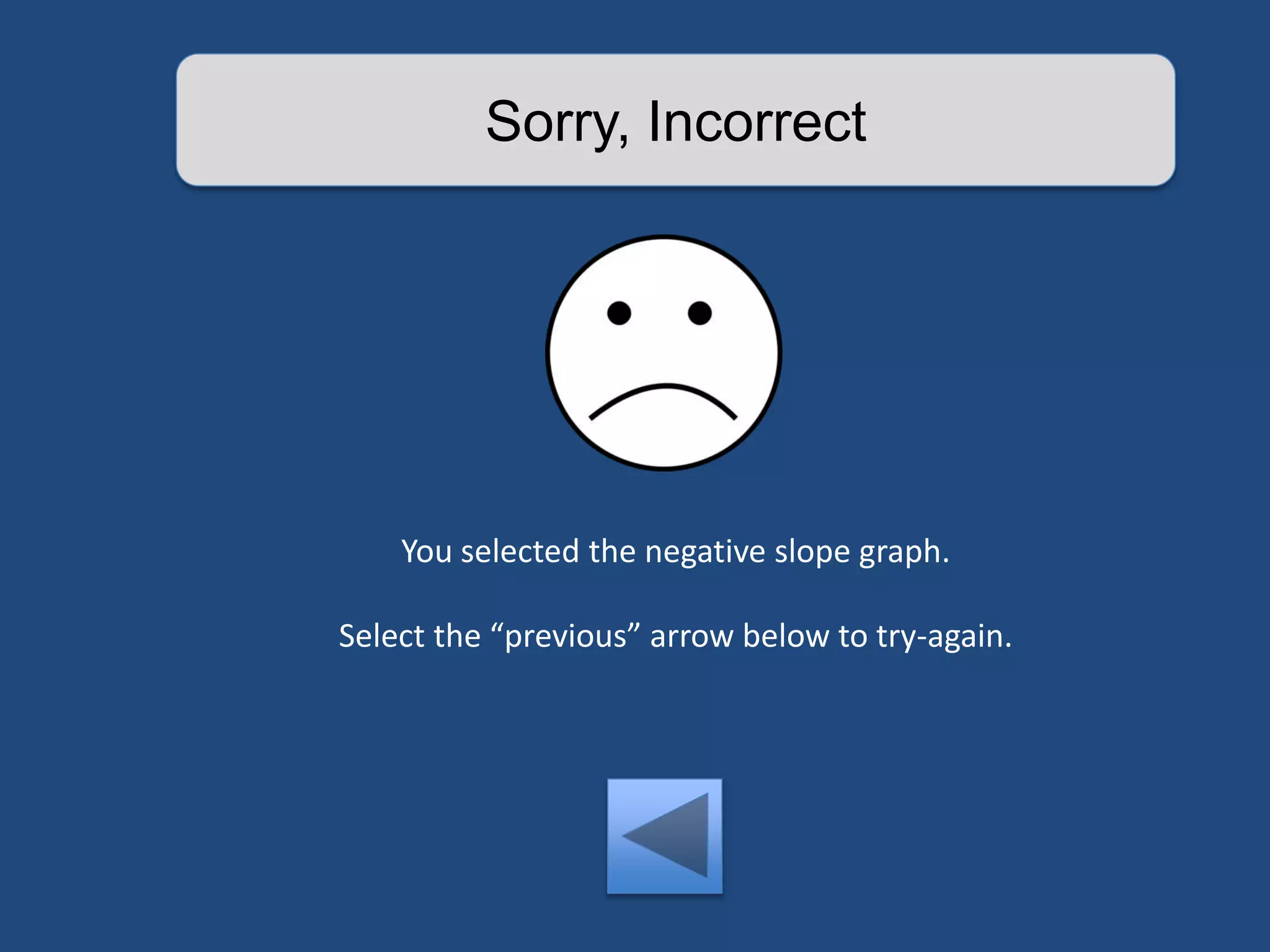 Sorry, Incorrect 
You selected the negative slope graph. 
Select the “previous” arrow below to try-again. 
 