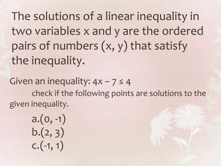Linear inequalities in two variables | PPTX