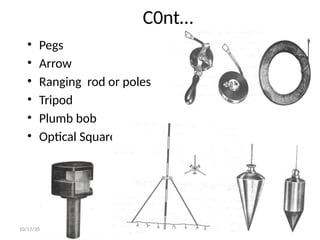 10/17/2024 prepared by Mulugeta Y. 20
C0nt…
• Pegs
• Arrow
• Ranging rod or poles
• Tripod
• Plumb bob
• Optical Square
 