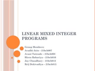 Linear mixed integer programs for chemical engineering | PPTX ...