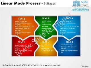 Linear Mode Process - 6 Stages


            TEXT 1                       TEXT 2                     TEXT 3
       Your Text Goes here               Your Text Goes    Your Text Goes here
       Download this awesome             here              Download this awesome
       diagram                           Download this     diagram
       Bring your presentation to life   awesome           Bring your presentation to life
       Capture your audience’s           diagram Bring     Capture your audience’s
       attention                         your              attention
       Download this awesome             presentation to   Download this awesome
       diagram                           life              diagram




            TEXT 6                       TEXT 5                     TEXT 4
       Your Text Goes here               Your Text Goes     Your Text Goes here
       Download this awesome             here               Download this awesome
       diagram                           Download this      diagram
       Bring your presentation to        awesome diagram    Bring your presentation to
       life                                                 life




                                                                                             Your Logo
 
