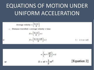 EQUATIONS OF MOTION UNDER
UNIFORM ACCELERATION
 