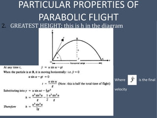PARTICULAR PROPERTIES OF
PARABOLIC FLIGHT
2. GREATEST HEIGHT; this is h in the diagram
Where is the final
velocity
 
