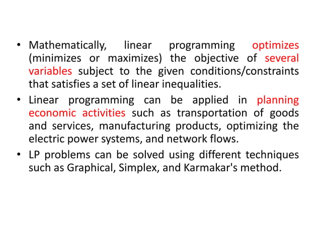 linear optimization.pptx | Programming Languages | Computing