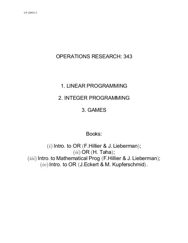 Linearprog Reading Materials For Operational Research