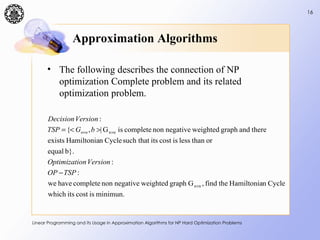 Linear Programming and its Usage in Approximation Algorithms for NP ...