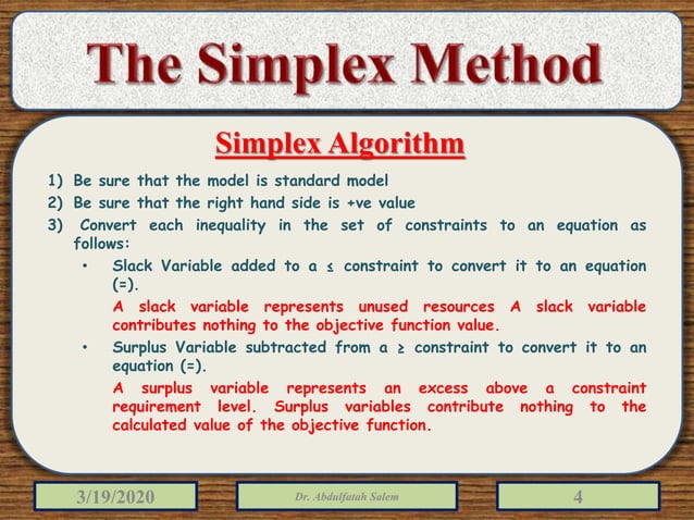 Linear programming simplex method | PPTX