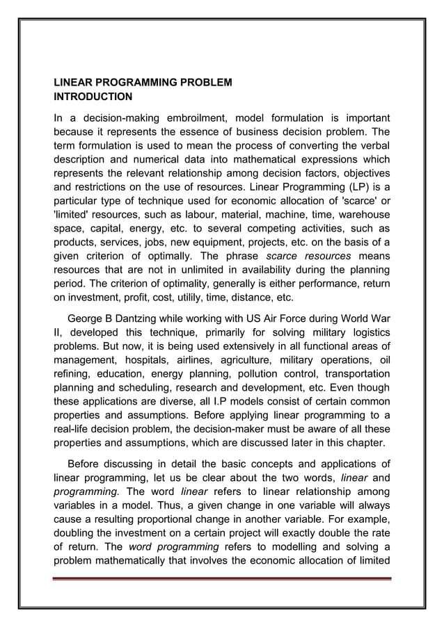Linear Programming Problems {Operation Research} | PDF